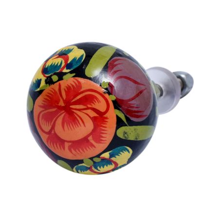 Dark Blue Floral Hand Painted Kashmiri Indian Cabinet Knobs